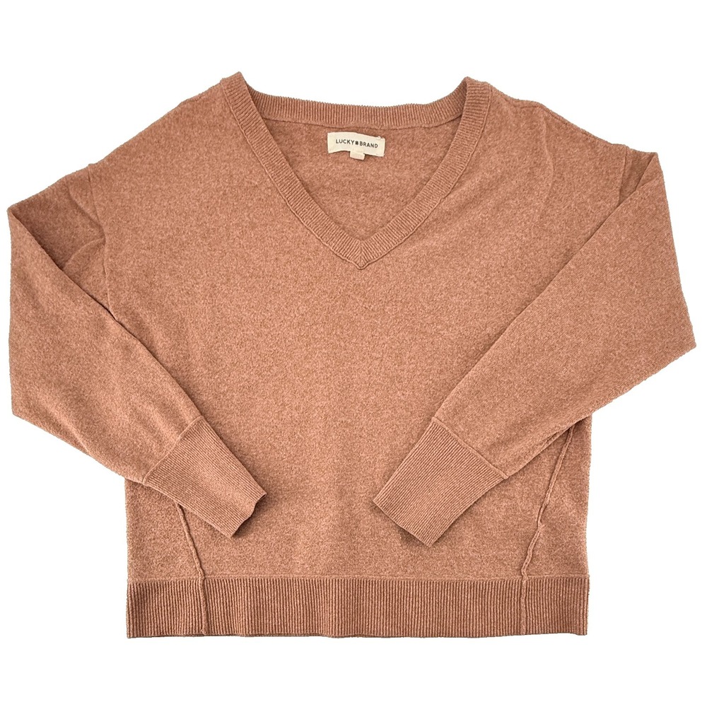 Lucky Brand Womens V-Neck Sweater Small Pink Heather Long Sleeve Pullover